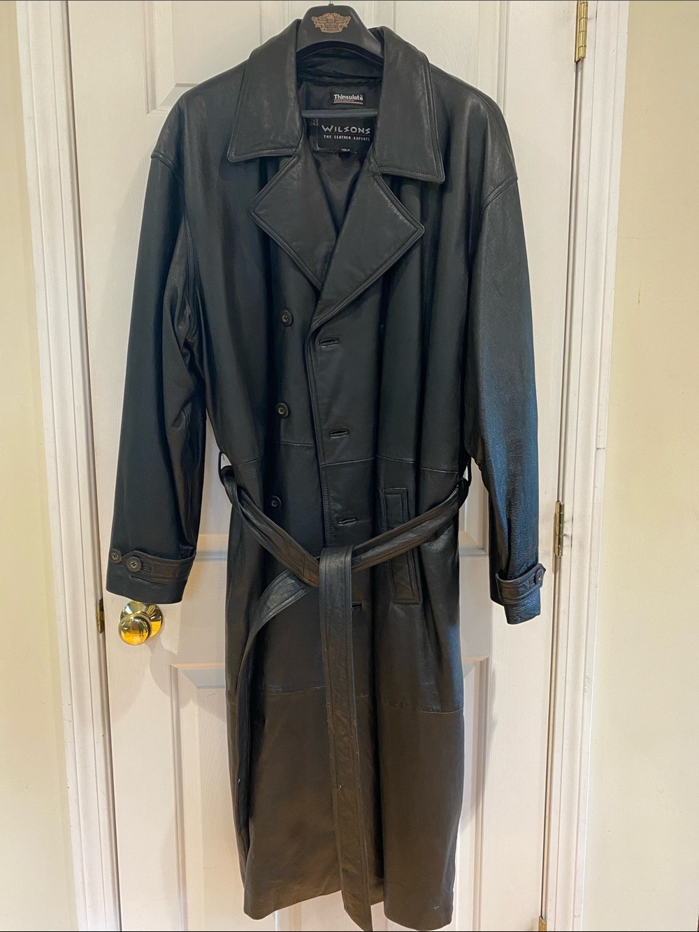 Vintage Wilson Black Leather Trench Coat with Belt Great Condition
